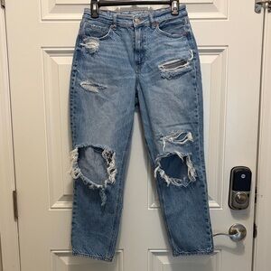 American Eagle Outfitters Light Blue Distressed Mom Jeans